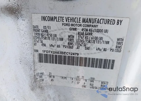 2011 Ford F-250 Xl из США, поврежденный, VIN 1FD7X2A63BEC12479